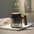 【KOTI 日安生活】日式青鈍色耐熱玻璃茶水分離泡茶杯附實木杯蓋(咖啡杯水杯玻璃杯)