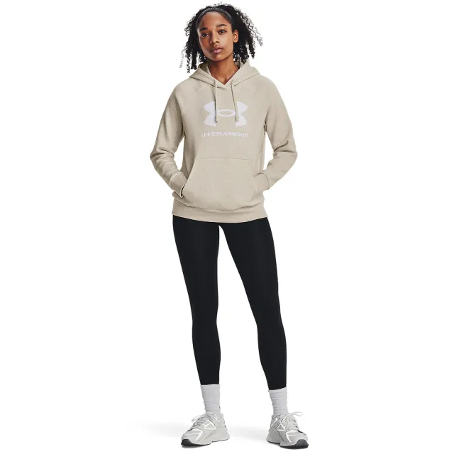 【UNDER ARMOUR】UA 女 Rival Fleece Big Logo帽T_1379501-784(米)