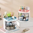 【Kyhome】創意卡通多格透明收納筆筒 化妝品收納架 辦公文具 桌面小物收納盒