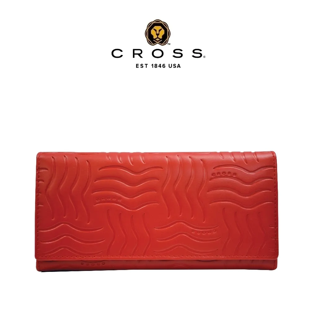 【CROSS】台灣總經銷 限量1折 頂級小牛皮女用長夾皮夾  第一夫人系列 全新專櫃展示品(紅色 贈禮盒提袋)
