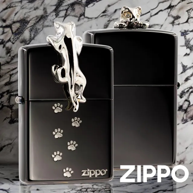 Zippo】翻牆貓咪-黑冰銀防風打火機(美國防風打火機) - momo購物網