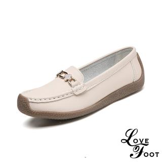【LOVE FOOT 樂芙】真皮蝸牛鞋 軟底蝸牛鞋/真皮閃耀美鑽馬銜扣飾軟底蝸牛鞋(米)