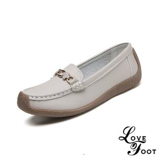 【LOVE FOOT 樂芙】真皮蝸牛鞋 軟底蝸牛鞋/真皮閃耀美鑽馬銜扣飾軟底蝸牛鞋(灰)