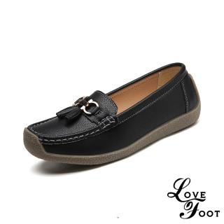 【LOVE FOOT 樂芙】真皮蝸牛鞋 流蘇蝸牛鞋/真皮典雅氣質流蘇墜舒適軟底蝸牛鞋 休閒鞋(黑)