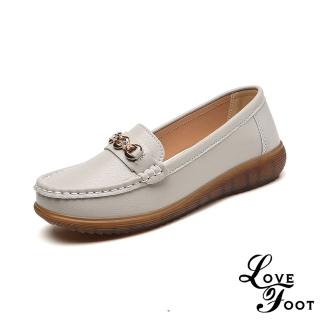 【LOVE FOOT 樂芙】真皮休閒鞋 美鑽休閒鞋/真皮美鑽釦飾小圓頭舒適軟底休閒鞋 樂福鞋(灰)