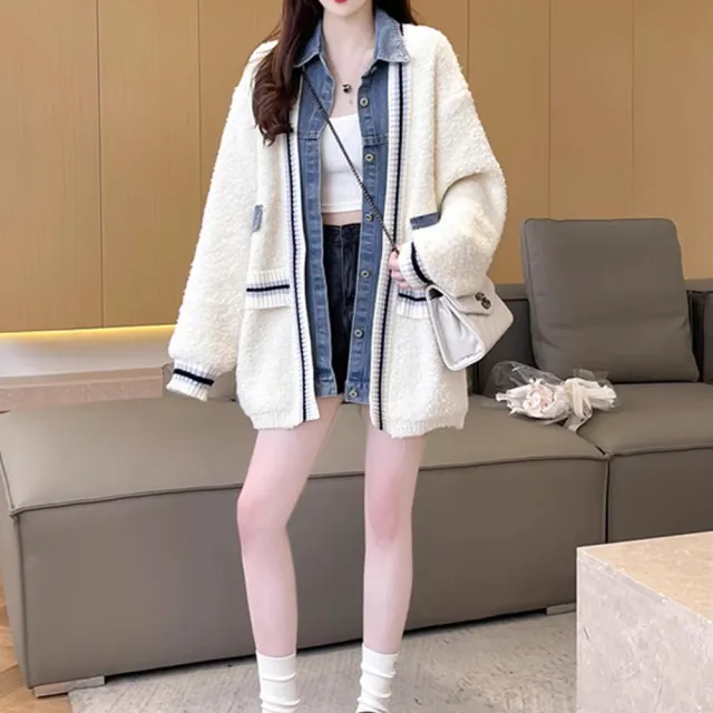 【BBHONEY】韓風QQ毛織牛仔拼接外套(冬季外套)