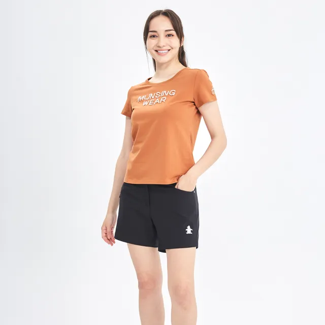【Munsingwear】企鵝牌 女款棕色釘珠氣質LOGO短袖T-SHIRT MLQL2521