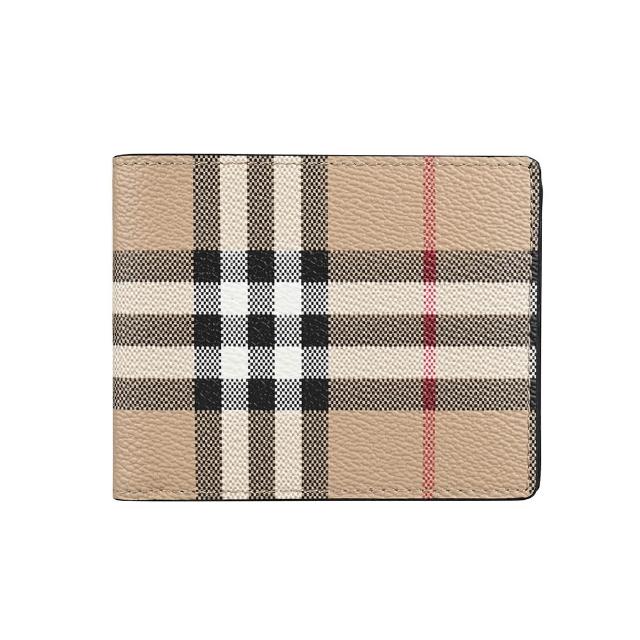 【BURBERRY 巴寶莉】Vintage格紋6卡對折短夾(米)