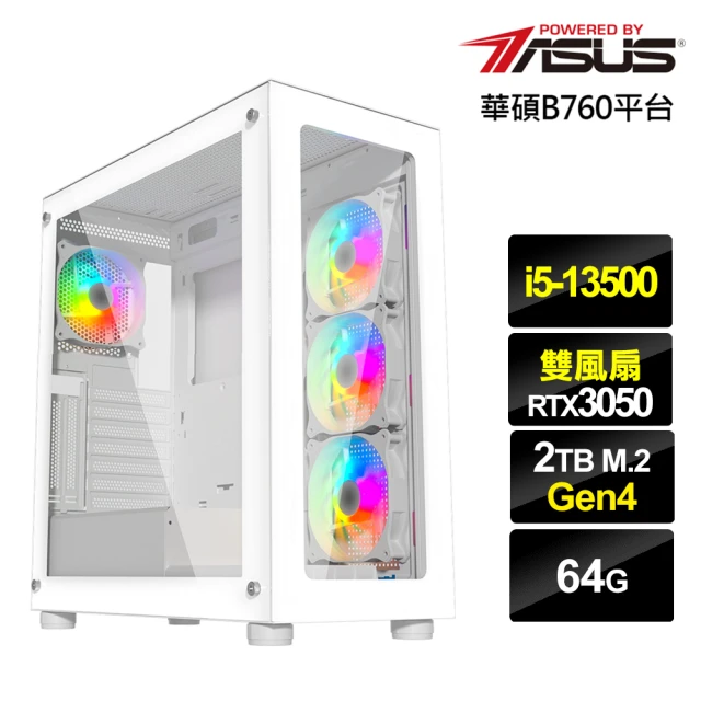 華碩平台 i5十四核GeForce RTX 3050{灰狼主教}電競電腦(i5-13500/B760/64G/2TB)