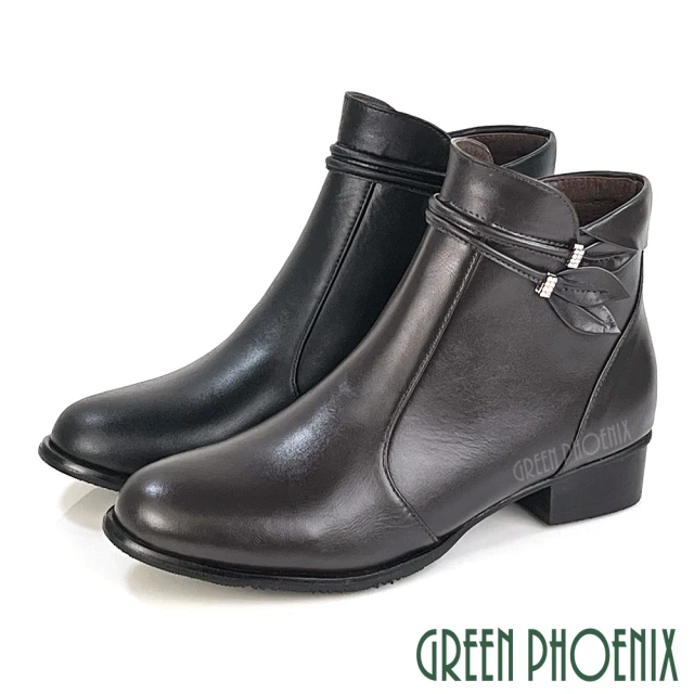 HERLS 短靴-復古全真皮綁帶造型方頭粗跟踝靴短靴(咖綠色