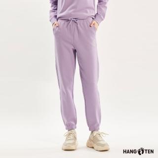 【Hang Ten】女裝-JOGGER FIT雙面布保暖鬆緊抽繩HGTN印花束口長褲(淺粉紫)