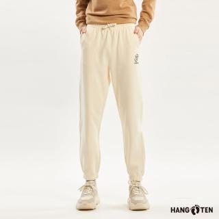 【Hang Ten】女裝-JOGGER FIT雙面布保暖鬆緊抽繩HGTN印花束口長褲(米白)