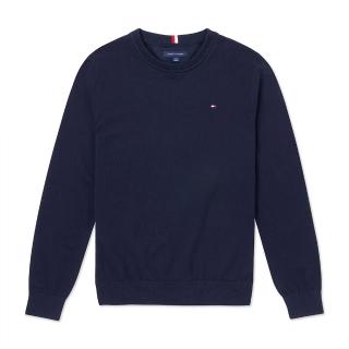 【Tommy Hilfiger】TOMMY 經典圓領Logo針織毛衣 上衣-深藍色(保暖舒適/平輸品/舒適百搭)