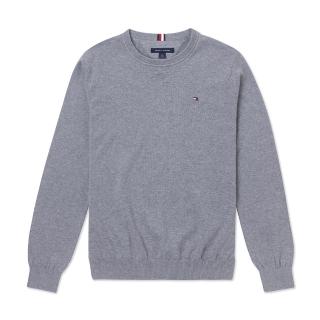 【Tommy Hilfiger】TOMMY 經典圓領Logo針織毛衣 上衣-灰色(平輸品/保暖舒適)