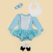 【日安朵朵】女嬰雪紡蓬蓬裙連身衣禮盒–冰雪女王(衣+圍兜+寶寶襪)