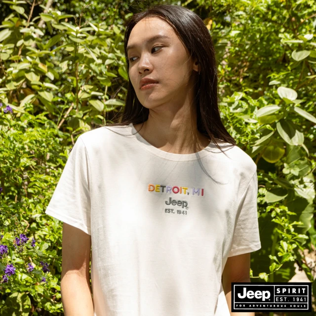 JEEP 女裝 經典LOGO刺繡短袖T恤(白色)