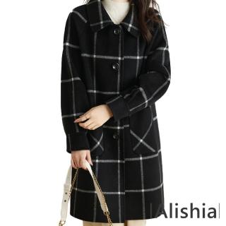 【Alishia】日韓系時尚格紋舒適絨毛風衣 S-2XL(現+預 黑色)
