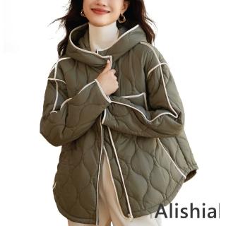 【Alishia】撞色葫蘆紋寬鬆保暖連帽外套 S-2XL(現+預 綠色)