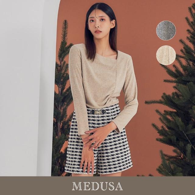 【MEDUSA 曼度莎】現貨-不對稱毛圈側抓褶上衣 - 2色（M-2L）｜女上衣 長袖上衣 加大尺碼 冬新品(201-25401)