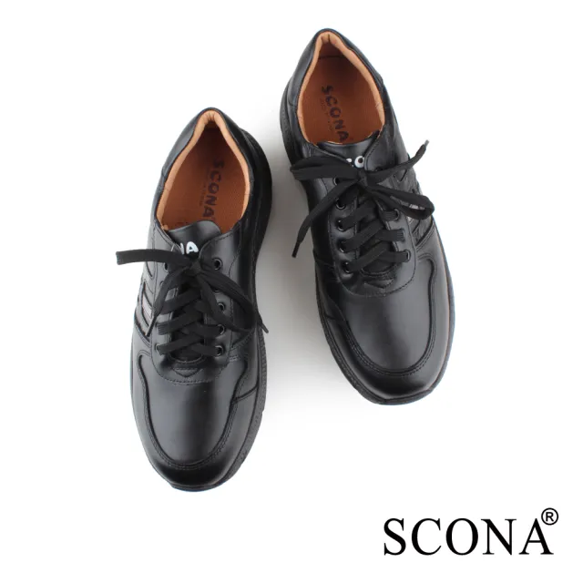【SCONA 蘇格南】全真皮 舒適減壓機能健走鞋(黑色 1289-1)
