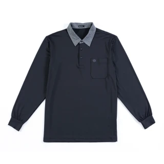 【MAXON 馬森大尺碼】台灣製/特大黑色吸濕排汗素面彈性薄長袖POLO衫5L(83831-88)