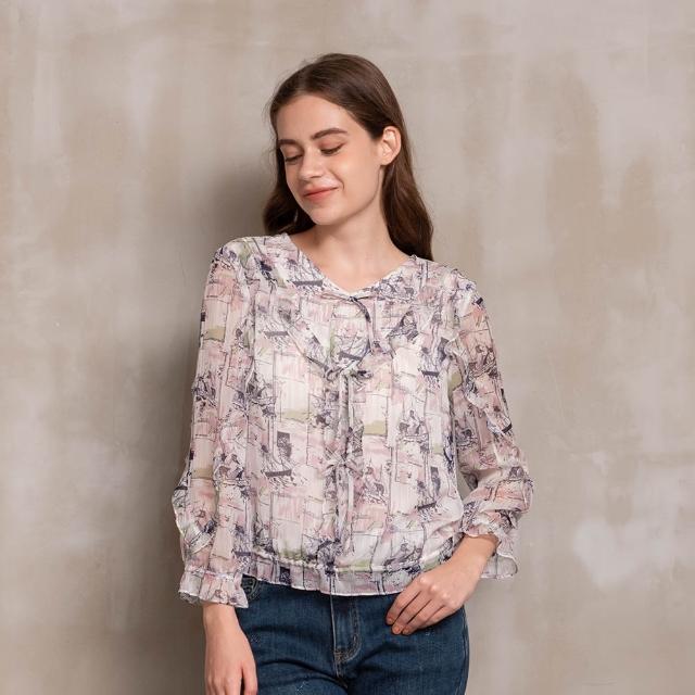 【perng yuh 芃諭名品】爛漫繪彩 印花 楊柳 雪紡 上衣(2023 AW Collection｜2C秋冬系列)