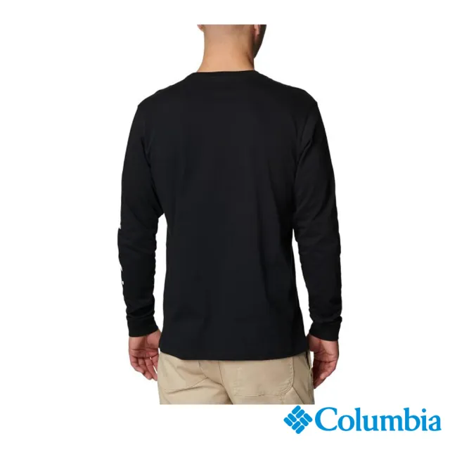 【Columbia 哥倫比亞 官方旗艦】男款-Rockaway River™LOGO彈性長袖上衣-黑色(UXM95480BK/HF)