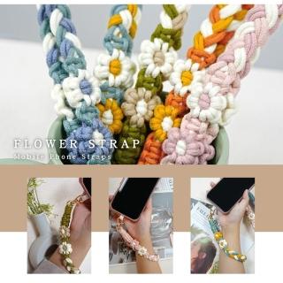 【ALL TIME 完全計時】小花朵朵手機短掛繩 附夾片(手工編織/甜美可愛)