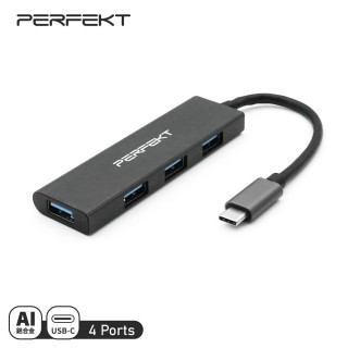 【PERFEKT】USB Type C 4口擴充集線器 輕便易攜 高速資料(USB擴充 USB HUB 連接器 鋁合金 PT-59110)