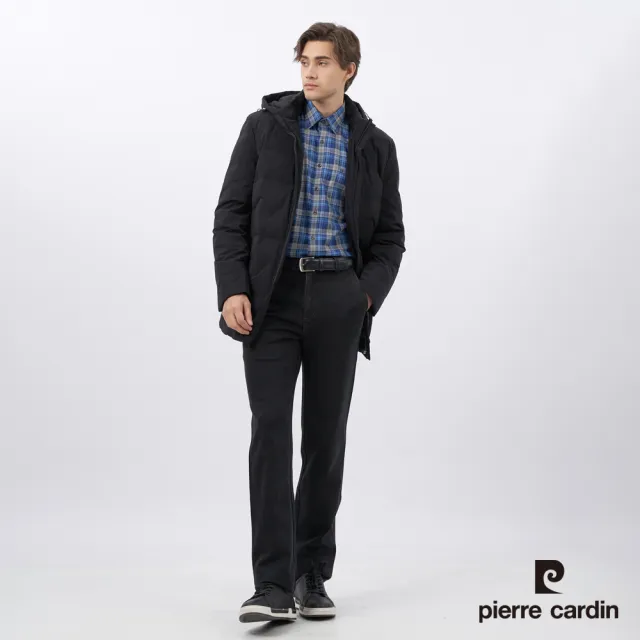 【pierre cardin 皮爾卡登】男款 都會休閒連帽羽絨夾克外套-黑色(5235772-99)