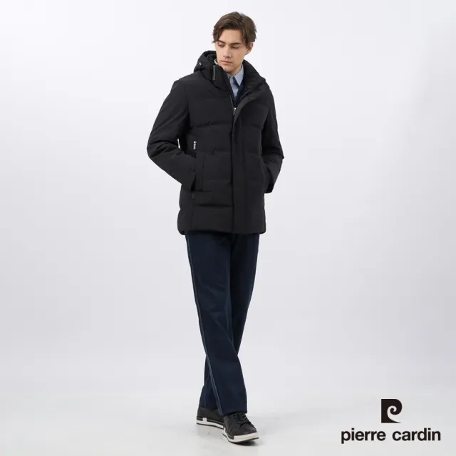 【pierre cardin 皮爾卡登】男款 都會休閒連帽羽絨夾克外套-黑色(5235774-99)