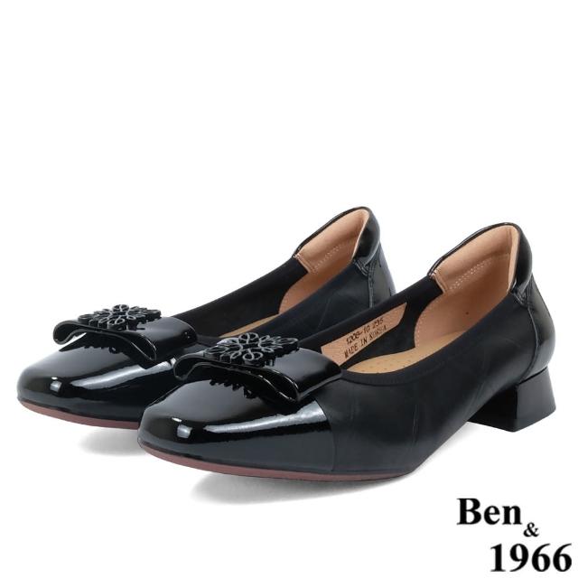 【Ben&1966】Ben&1966高級頭層牛皮方頭簡約低跟鞋-黑238021