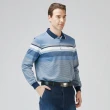 【Emilio Valentino 范倫鐵諾】蓄熱保暖棉質磨毛定位條紋長袖POLO衫 藍(15-3V7961)
