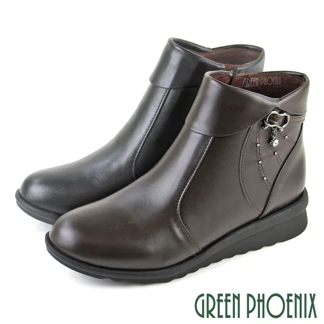 【GREEN PHOENIX 波兒德】女靴 真皮短靴 真皮 全真皮 側拉鍊 厚底 小坡跟 台灣製(咖啡、黑色)