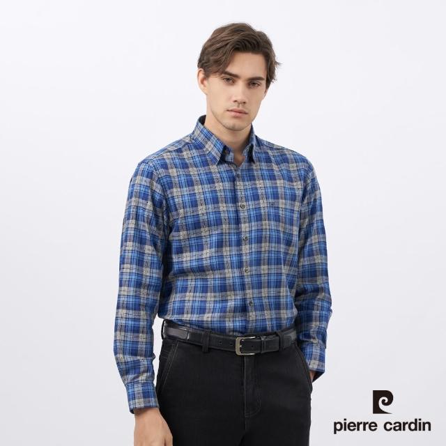 【pierre cardin 皮爾卡登】商務休閒 男款 休閒格紋長袖襯衫-藍灰色(5235163-36)