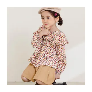 【OB 嚴選】燈心絨小碎花荷葉造型領傘擺後釦上衣 《QA1722》