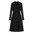 【KVOLL】玩美衣櫃法式黑色針織洋裝排釦長袖連身裙M-4XL