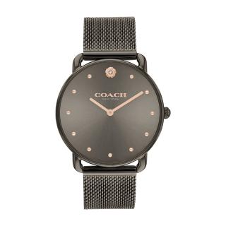 【COACH】Elliot 灰色款 山茶花簡約手錶 玫瑰金刻度 米蘭錶帶 36mm 女錶 情人節(14504210)