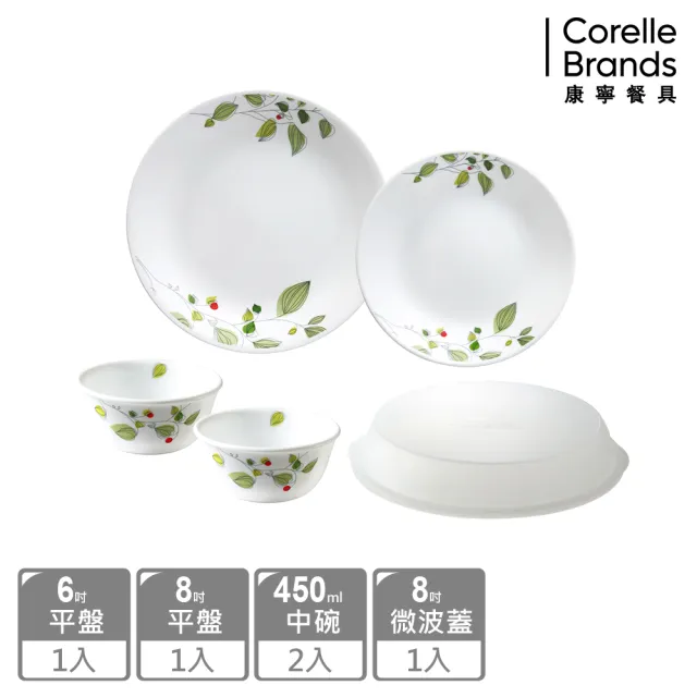 【CorelleBrands 康寧餐具】綠野微風5件式碗盤組(E06)
