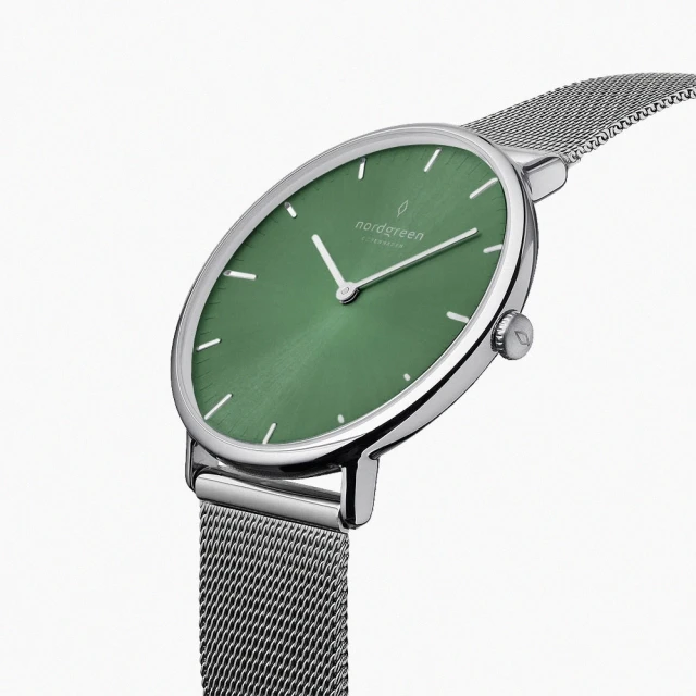 Nordgreen ND手錶 Native 本真 40mm 月光銀殼×橄欖綠面 月光銀米蘭錶帶 網格鈦鋼錶帶(NR40SIMESIOG)