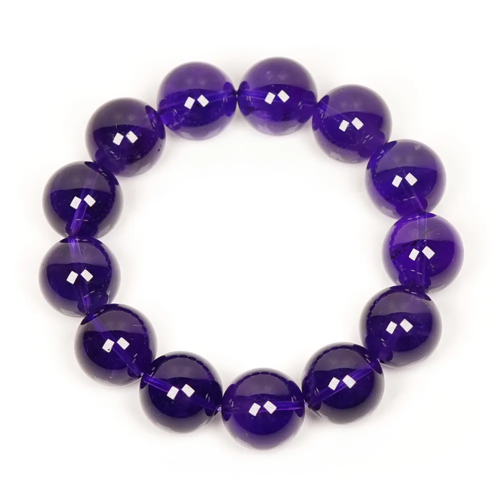 【正佳珠寶】紫水晶頂級冰質濃紫16mm南非手珠｜日本彈力繩