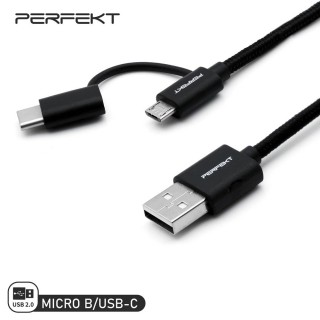 【PERFEKT】USB to Type C + Micro USB 鋁合金充電傳輸線 120公分 高速充電 Mac Win PT-21110