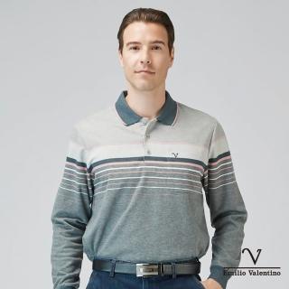 【Emilio Valentino 範倫鐵諾】男 長袖POLO衫 保暖 刷磨毛 胸袋 POLO衫 上衣 灰/粉(21-3V7887)