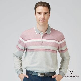 【Emilio Valentino 範倫鐵諾】蓄熱保暖棉質磨毛定位條紋長袖POLO衫 紅(21-3V7888)