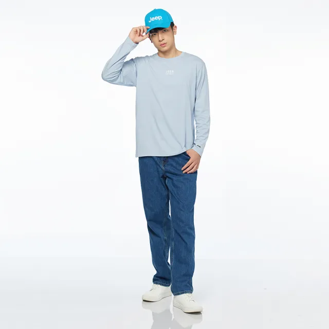 【JEEP】男裝 率性文字印花長袖T恤(藍色)