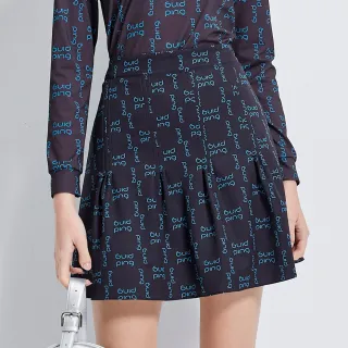 【PING】女款LOGO印花壓褶高彈性休閒短裙-黑(吸濕排汗/抗UV/GOLF/高爾夫球裙/RD23213-88)