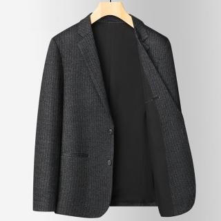 【米蘭精品】現貨+預購 西裝外套休閒西服(舒適針織彈力條紋男外套74hg20)