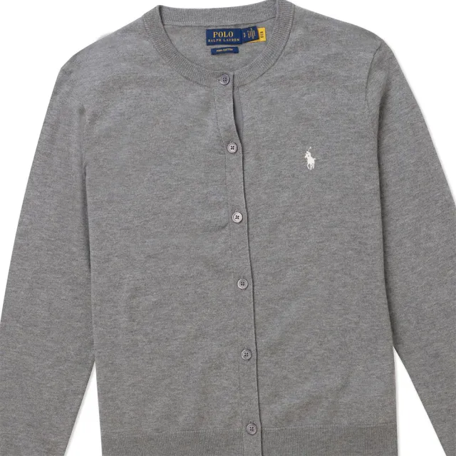 【RALPH LAUREN】RL POLO 經典刺繡小馬開襟針織外套-女-灰色 上衣(平輸品/)