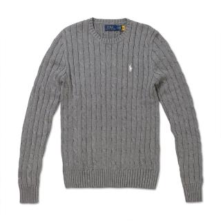 【RALPH LAUREN】RL POLO 經典圓領刺繡小馬麻花針織毛衣 上衣-女-灰綠色(平輸品/)
