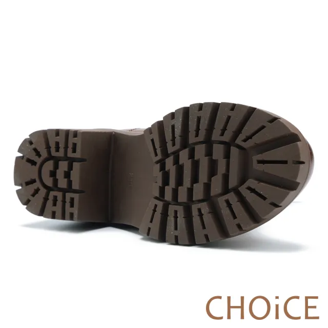 【CHOiCE】率性皮帶釦環真皮綁帶短靴(棕色)